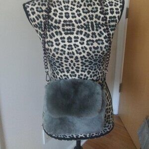 New Gray real FUR Purse Handbag w/adjustible shoulder strap
